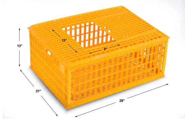 Yellow heavy duty chicken crate with dimensions
